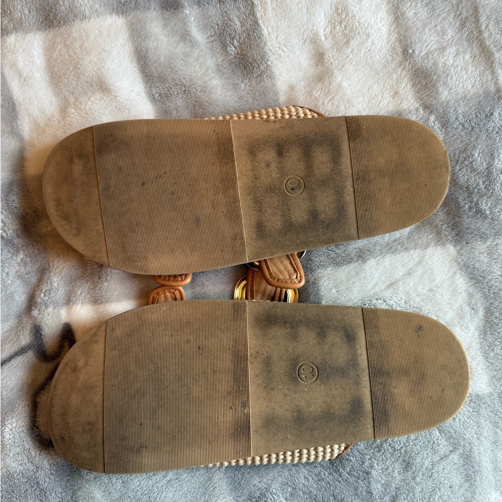 Universal Thread Tan Woven Slide Sandals with Gold Buckles - Picture 3 of 3
